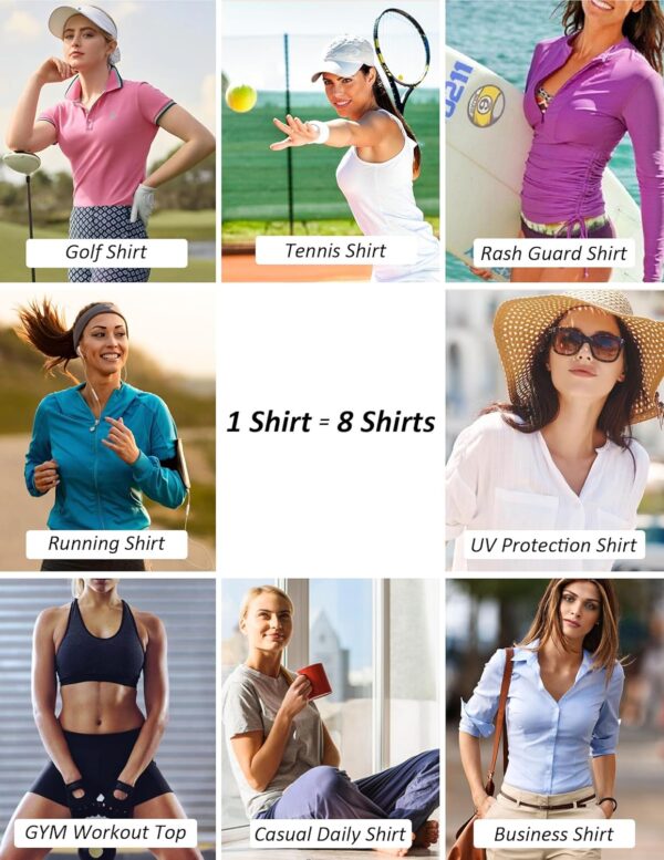 Women's Golf Polo Long Sleeve Workout Tops V Neck UPF 50+ Sun Protection Quick Dry Lightweight Active Tennis Shirts