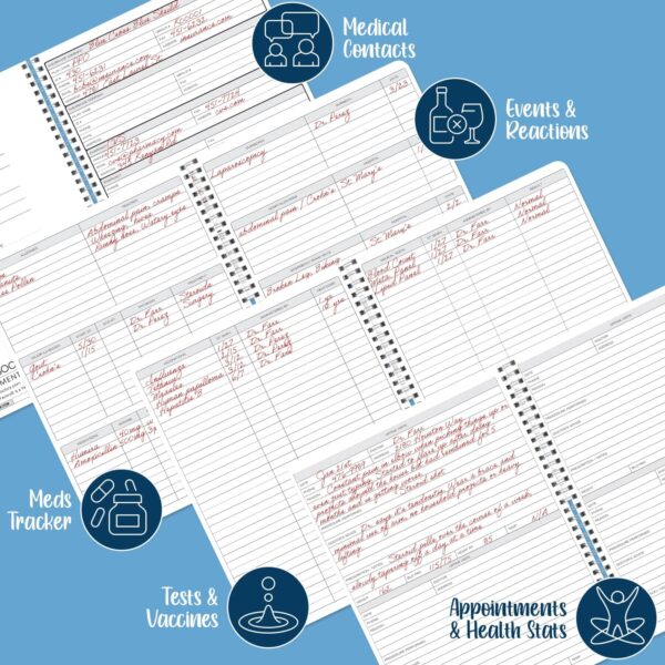 BookFactory Personal Medical Journal My Medical History Logbook Daily Medications Log Book Medicine, Treatment, Doctor Visit Tracking Records - Wire-O, 100 Pages 6" x 9" (JOU-100-69CW-PP-(Medical))