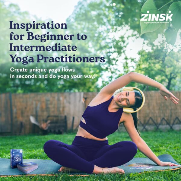 Zinsk Premium Yoga Deck – 70 Beautifully Illustrated 3x5” Cards with Instructions, Alignment Cues, & Modifications – Flashcards for Learning Beginner & Intermediate Poses & Sequencing