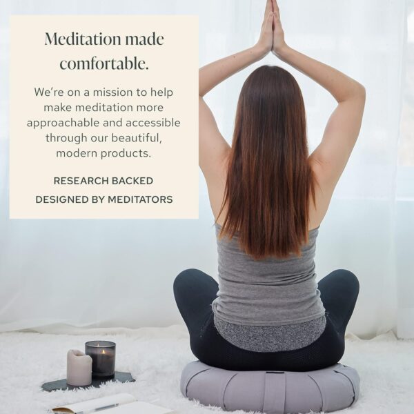 Mindful & Modern Large Meditation Cushion | Zafu Yoga Bolster Meditation Floor Pillow Seat | Buckwheat Hull Filled Crescent Shaped Cushion with Removable Washable Cover + Carry Handle