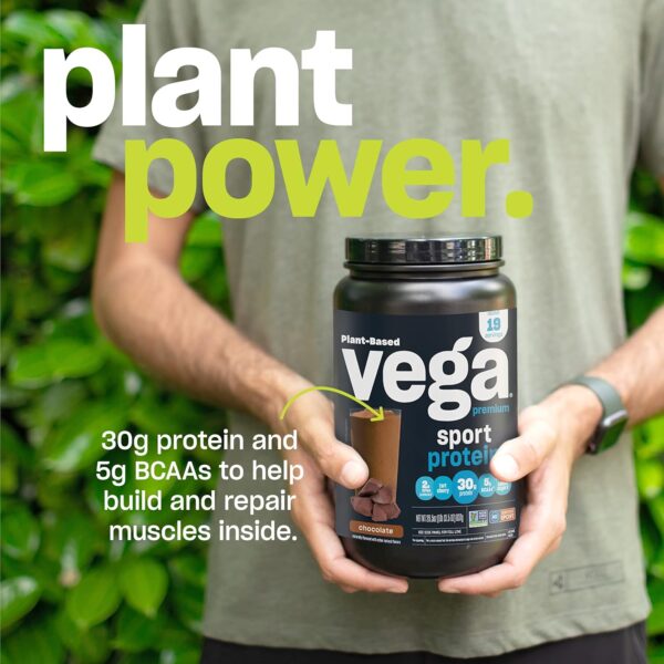 Vega Premium Sport Protein Vanilla Protein Powder, Vegan, Non GMO, Gluten Free Plant Based Protein Powder Drink Mix, NSF Certified for Sport, 29.2 oz, Packaging may vary