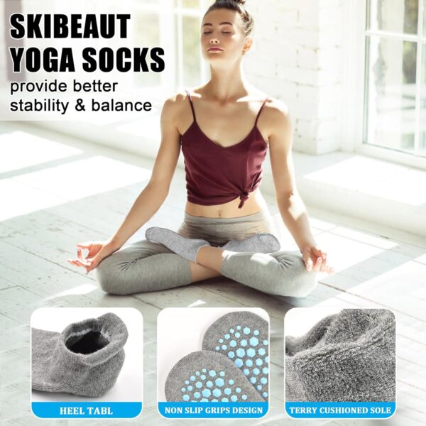 SkiBeaut Grips Non Slip Socks for Women, 4 Pairs Yoga Pilates Anti Skid Socks Woman Hospital Gripper Socks