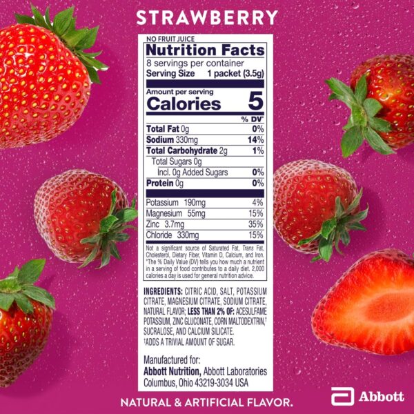 Pedialyte Electrolyte Drink Mix With Zero Sugar | Hydration With Key Electrolytes | Great Hydration Low in Calories | Strawberry, 8 Powder Packets