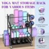 Mythinglogic Yoga Mat Storage Racks,Home Gym Storage Rack for Dumbbells Kettlebells Foam Roller, Yoga Strap and Resistance Bands, Workout Equipment Storage Organizer With Hooks and Wheels