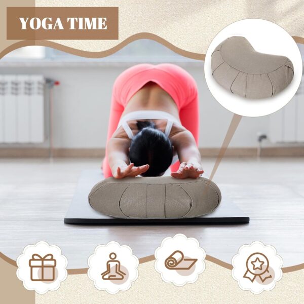 Wenqik 2 Pack Meditation Cushion Yoga Pillow Meditation Pillow Crescent Shaped Yoga Bolsters Zafu Seat with Removable Washable Cover Floor Pouf for Sitting Men or Women, Gray
