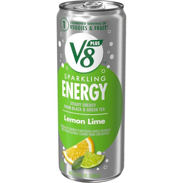 V8 +SPARKLING ENERGY Lemon Lime Energy Drink, Made with Real Vegetable and Fruit Juices, 11.5 FL OZ Can (Pack of 12)