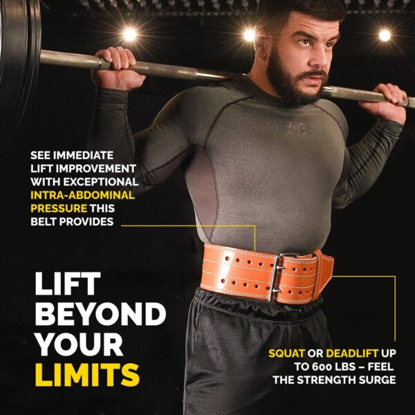 5mm Premium Weight Lifting Belt - 100% Genuine Leather Weightlifting Belt - Comfortable Squat Belt, Deadlift Belt or Powerlifting Belt - Workout Belt for Strength Training - Gym Belt for Men and Women