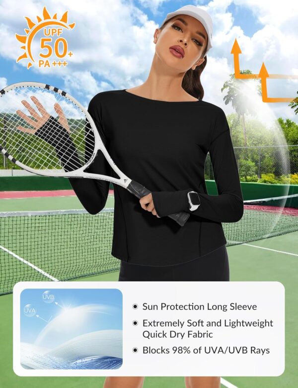 Loovoo Women's Long Sleeve Running Shirts Workout Tops UPF 50+ Sun Shirt Quick Dry Athletic T-Shirts with Watching Window