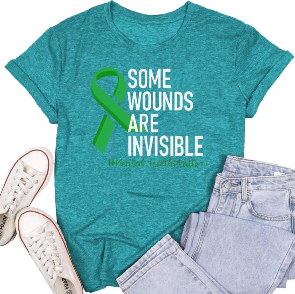 Womens Mental Health Matters Shirts Green Ribbon Awareness T-Shirt Inspirational Tee Top