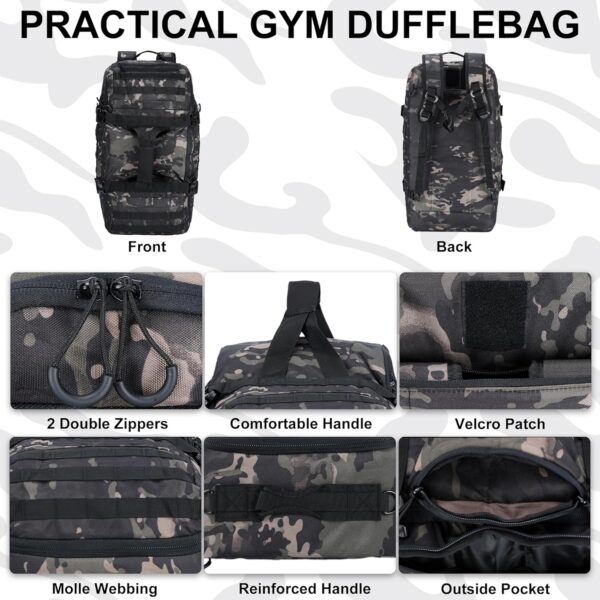 Gym Bag Duffle Bags Backpack Travel Duffel Bag with Weekend Overnight Bag for Outdoor,Tactical,Sports,Travel,Camping,Hunting (Black Camo, Large-27IN)