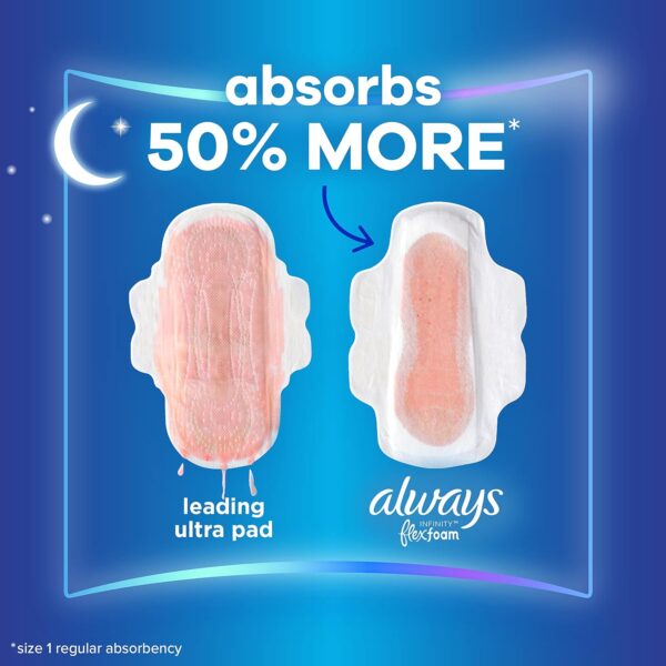Always Infinity Feminine Pads for Women, Size 5 Extra Heavy Overnight, with wings, unscented, 22 Count x 3 Packs (66ct Total)