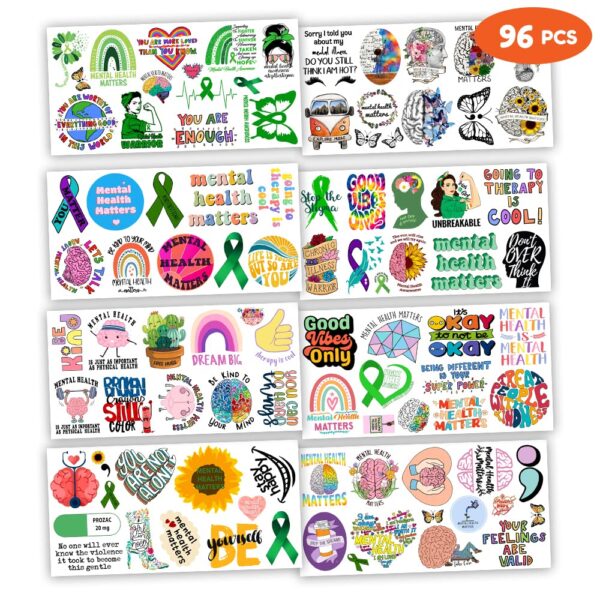 Health Stickers Items Temporary Tattoos Decor Birthday Party Decorations Supplies Favors Wellness Therapist Inspirational Tattoo Sticker 96 PCS Wellness Therapist Gifts for Women Men Kids Rewards