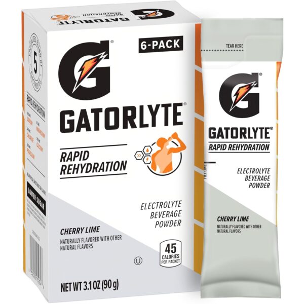 Gatorlyte Electrolyte Beverage Powder, Cherry Lime, Makes 20 Fl Oz, 3.1 ounce (Pack of 6)