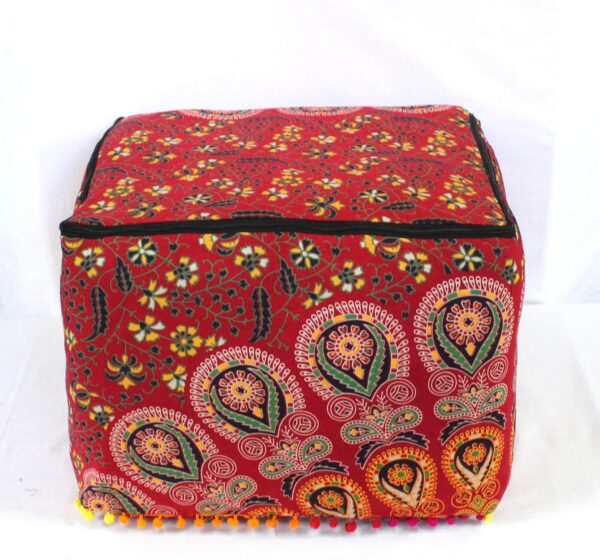 81xkHObWGJL._AC_SL1500_.jpg CRAFT KALA Large Hippie Mandala Meditation Floor Ottoman Pillow Cushion Pouf Cover Square Poufs Cover Bohemian Circle Floor Cushion Case Outdoor Fireplace Living Room Decor 18X18X14 inches, Red Mirchi