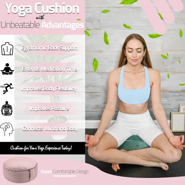 Secret Garden Velvet Meditation Cushion – Large Yoga Cushion to Achieve Full Serenity – Eco-Friendly Buckwheat Hull Filled Meditation Pillow – Yoga Pillows for Sitting on Floor (Rose Pink)