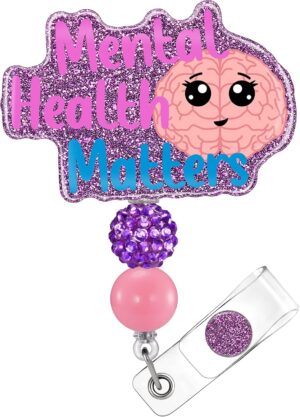 Plifal Badge Reel Holder Retractable with ID Clip for Nurse Nursing Name Tag Card Cute Mental Health Medical Assistant Funny Brain Accessories with Alligator Clip for Hospital Student Worke Office