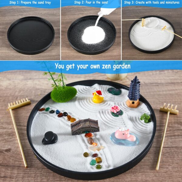 amberr Zen Garden for Desk - Premium Japanese Mini Sandbox Rock Garden Kit. Zen Sand Garden Mindfulness Gifts for Kids. Office Desk Accessories Meditation Room Decor Sand Tray Therapy Gift