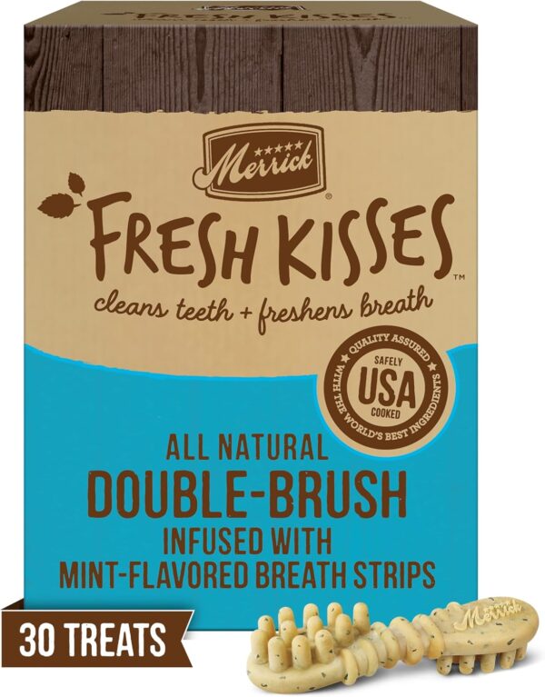 Merrick Fresh Kisses Natural Dental Chews Toothbrush Shape Treat Infused With Real Mint Medium Dogs - 30 ct. Box