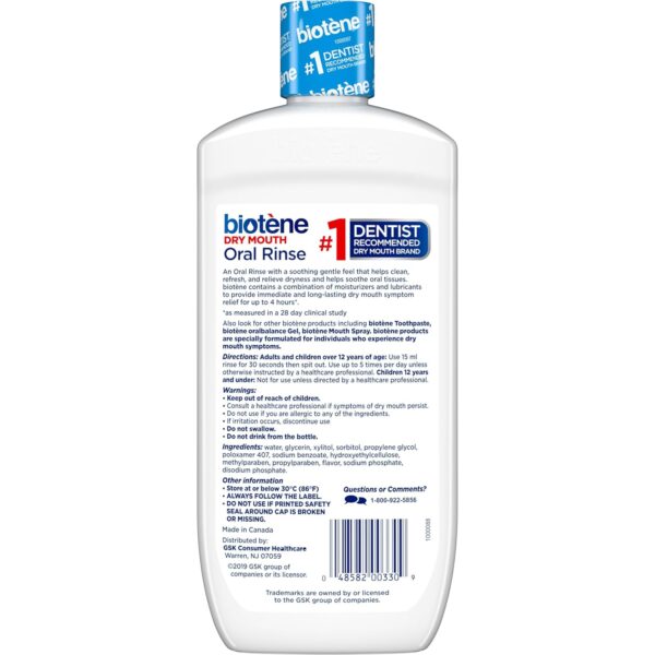 biotène Oral Rinse Mouthwash for Dry Mouth, Breath Freshener and Dry Mouth Treatment, Fresh Mint, 16 fl oz