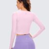 CRZ YOGA Butterluxe Long Sleeve Crop Tops for Women Slim Fit Workout Shirts Cropped Athletic Gym T-Shirts