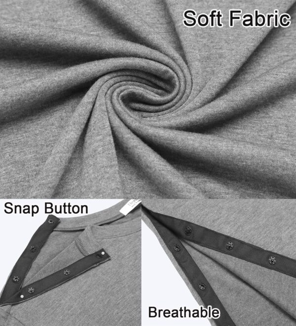 Deyeek Men's Post Shoulder Surgery Shirts Recovery Tear Away Short Sleeve Full Open Side Snap Adaptive Chemo Clothing