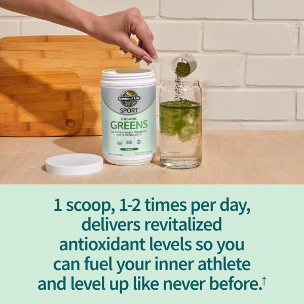 81yQEtcANQL._AC_SL1500_.jpg Garden of Life Sport Nutrition Greens and Superfoods Powder for Women and Men - Unflavored, Organic Blend - Spirulina, Fruit, Vitamins, Pre & Probiotics, Mushrooms, Athletic Supplements, 30 Servings