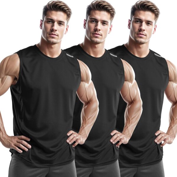 DRSKIN Men's 4, 3, 1 Pack Tank Tops Sleeveless Shirts Workout Athletic Muscle Mesh Dry Fit Gym Training Active Athletic