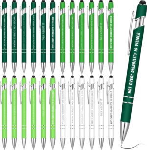 Outus 24 Pieces Mental Health Awareness Message Pens Bulk Inspirational Retractable Ballpoint Green Awareness Pens Mental Health Gifts for Nurse Office Charity Items