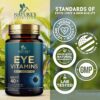 Eye Vitamins & Mineral Supplement, Contains Lutein, Zeaxanthin, Bilberry & Zinc, Supports Eye Strain, Vision Macular Health & Dry Eyes for Adults with Vitamin C & E, Lycopene - 60 Capsules