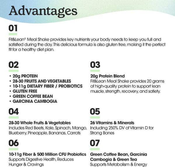 Fit & Lean Meal Shake, Fat Burning Meal Replacement, Protein, Fiber, Probiotics, Vanilla, 1lb, 10 Servings Per Container