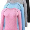 3-4 Pack Dry Fit Long Sleeve Tshirt for Women Moisture Wicking Long Sleeve Tee Outdoor Compression Running Workout Tops