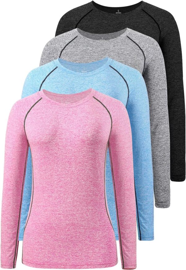 3-4 Pack Dry Fit Long Sleeve Tshirt for Women Moisture Wicking Long Sleeve Tee Outdoor Compression Running Workout Tops