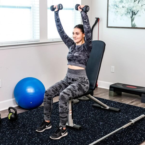 SUPERJARE 0.56'' Thick 24 Pcs 96 Sq Ft Rubber Top Exercise Equipment Mats, High Density EVA Foam Mats with Rubber Top, Interlocking Gym Flooring for Home Gym, Protective Workout Mat, Black/Blue