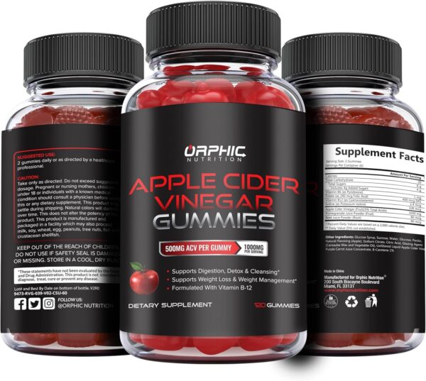 Apple Cider Vinegar Gummies - 1000mg - Formulated to Support Normal Energy Levels & Gut Health - Supports Digestion, Detox & Cleansing - ACV Gummies W/VIT B12, Beetroot (60 Gummies)