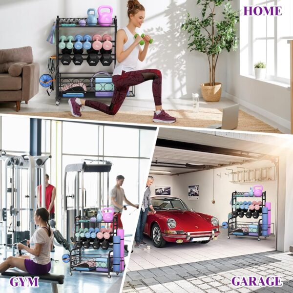 Weight Rack for Dumbbells, Dumbbell Rack Weight Stand, VOPEAK Home Gym Storage Rack for Yoga Mat Kettlebells and Strength Training Equipment, Weight Storage Holder Rack for Dumbbells with Wheels