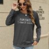 EADINVE "FUN FACT: I don't care Letter Print Women's Crewneck Sweatshirt Raglan Long Sleeve Casual Pullover Tops