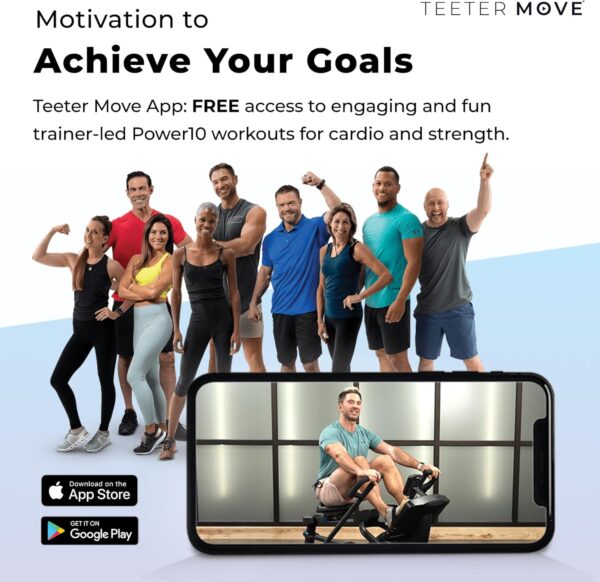 Teeter Power10 Rower with 2-Way Magnetic Resistance Elliptical Motion - Indoor Rowing Machine w/Bluetooth HRM Connectivity, Teeter Move App - Free Classes & Coaching