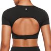 81zPLhFe3CL._AC_SL1500_.jpg CRZ YOGA Womens Butterluxe Double Lined Open Back Crop Tops Backless Short Sleeve Workout Shirts Casual Tight T-Shirts