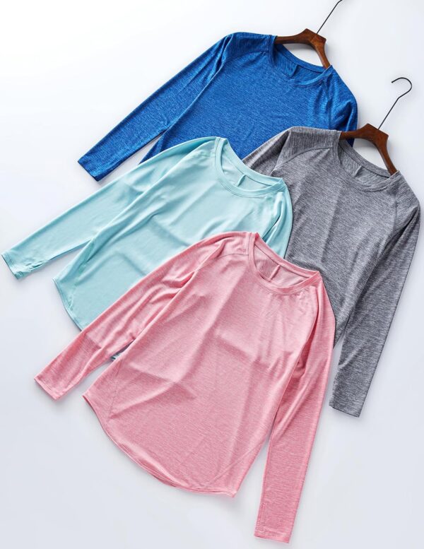 4-Pack: Womens Long Sleeve Athletic Tops with Thumb Holes – Dry Fit Active Crewneck Workout Tees