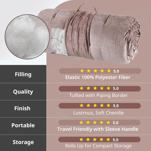 Intelligent Design Edelia Foldable Poly Chenille Light Weight Lounge Floor Pillow Cushion Tufted Seat for Meditation, Game Playing, Yoga, Reading with Travel Wrap, 27"W x 74"L, Blush