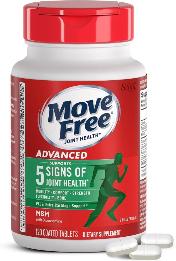 Move Free Advanced Glucosamine Chondroitin MSM Joint Support Supplement, Supports Mobility Comfort Strength Flexibility & Bone - 120 Tablets (40 servings)
