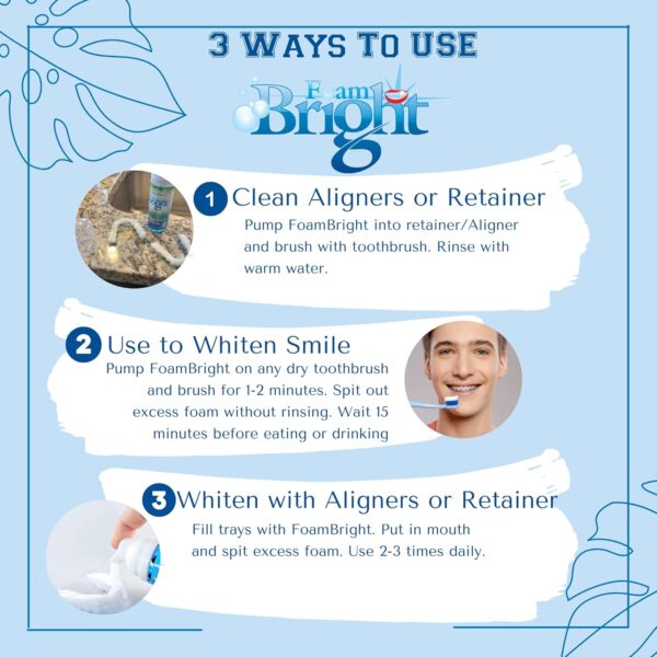 Aligner Cleaner & Retainer Cleaner Foam Bright, Teeth Whitening Foam, Great for Invisalign, Candid, Byte, Night Guard, Mouth Guard, Dentures, Whitener, Toothpaste & Braces Cleaner, Peroxide Free