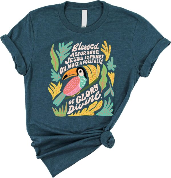 Love in Faith | Blessed Assurance Tropical | Christian T-Shirts for Women | Faith-Based Apparel | Christian Gifts