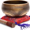 Tibetan Singing Bowl Set - Easy To Play Authentic Handcrafted For Meditation Sound Chakra Yoga Healing 4 Inches By Himalayan Bazaar (Brown and Maroon)