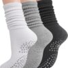 Grip Pilates Socks for Women, Yoga Slouch Socks with Grip for Barre Workout Hospital Long Scrunch Slipper Socks