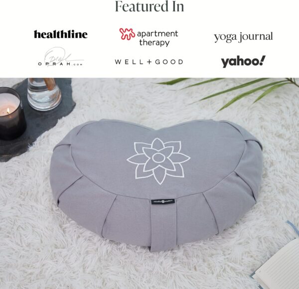 Mindful & Modern Large Meditation Cushion | Zafu Yoga Bolster Meditation Floor Pillow Seat | Buckwheat Hull Filled Crescent Shaped Cushion with Removable Washable Cover + Carry Handle
