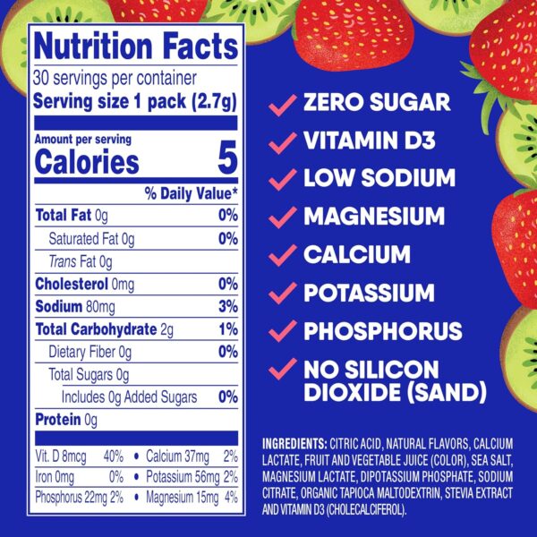 91-19gdOemL._AC_SL1500_.jpg GoHydrate Instant Hydration Powder Packets - Low Sodium Electrolytes Drink Mix - Natural Hydration Support, Sugar Free Electrolyte Flavored Powder Drink with Vitamin D, 30 Packs, Kiwi Strawberry