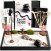 Zen Garden Kit for Desk 12x8in Sand Tray, Japanese Gift Set 14 Accessories and 6 Tools, Meditation Mini Zen Garden for Desk, Zen Sand Garden, Home Office Desk Decorations, Sand Therapy Kit, Rock Decor