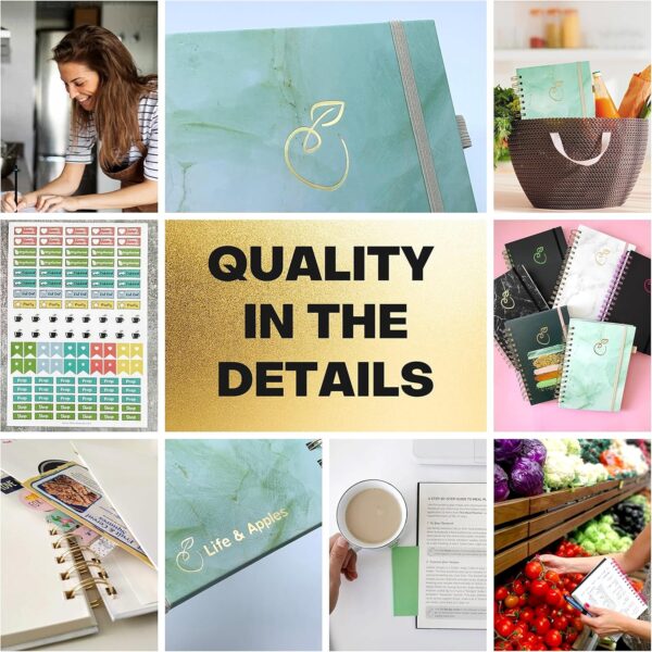Life & Apples Meal Planner with Grocery List - Weekly Menu Plan and Prep, Healthy Diet and Weight Loss Tracking, 1 Year Undated Meal Planning Notebook, 5 X 8 Inch Spiral Notebook, Mint Green