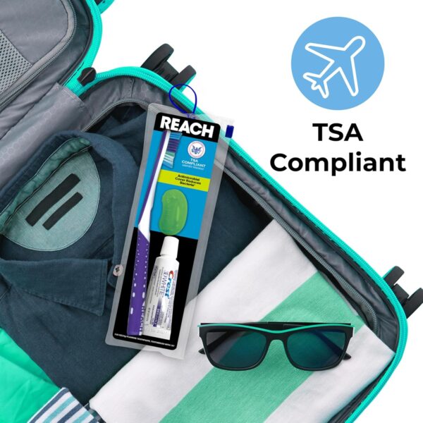 Reach Ultraclean Travel Kit Toothbrush with Toothbrush Cap and Toothpaste, Multi-Angled, Soft Bristles, TSA-Airport Friendly, Resealable, Portable and Reusable Bag